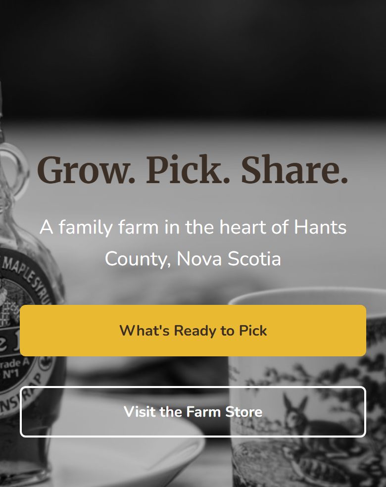 Stonebrook Family Farm demo site, mobile view