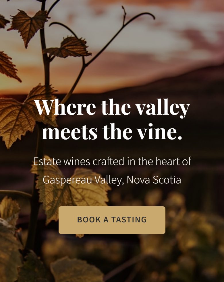 Tidecrest Vineyards demo site, mobile view